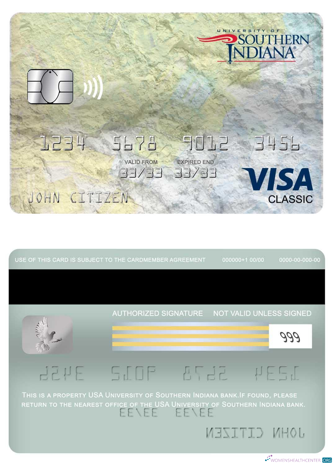 Download USA University of Southern Indiana bank visa classic card Photoshop template
